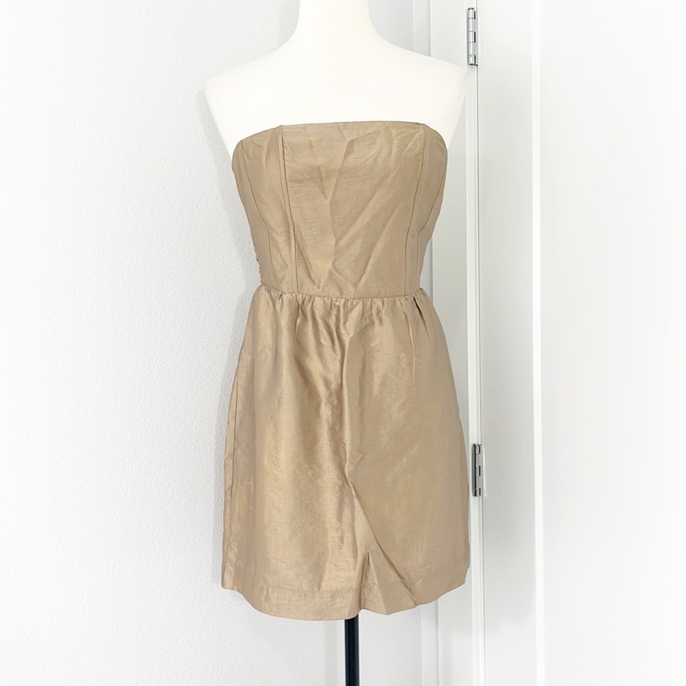 Twelfth Street by Cynthia Vincent Size 4 Gold Silk Strapless Dress with Bow